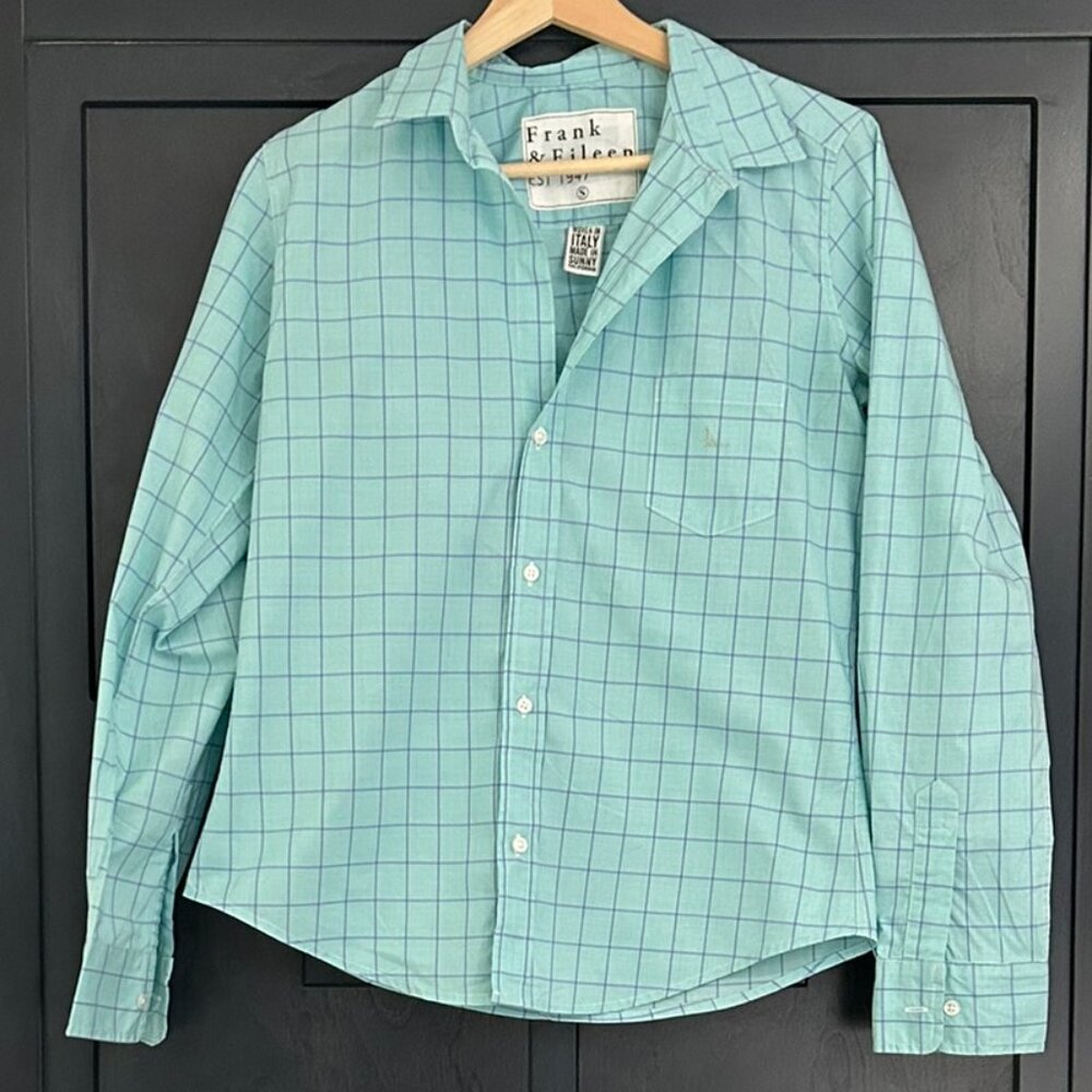 Frank & Eileen Women's Berry Long-Sleeve Shirt - Size S, Turquoise & Blue Checke